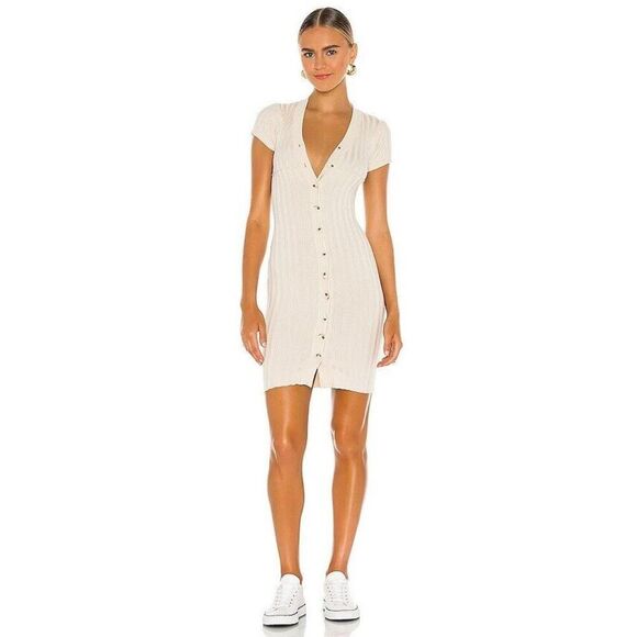 SNDYS Dresses & Skirts - SNDYS NEVADA DRESS Cream Beige Fitted Ribbed Oatmeal Preppy